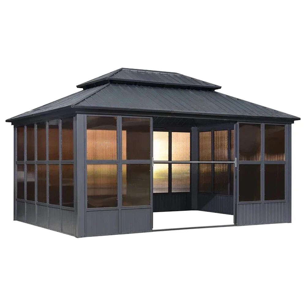 HOMLUX 12" x 16" Outdoor Sunroom Gazebo with Aluminum Frame, Galvanized Steel Roof in Grey, , large