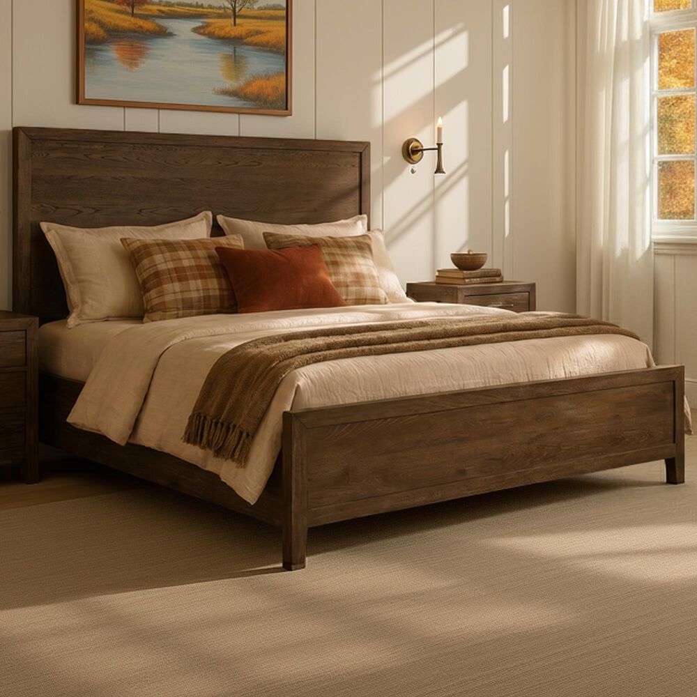 Hawthorne Furniture Norwich King Panel Bed with LED Lighting in Dark Rustic Oak, , large