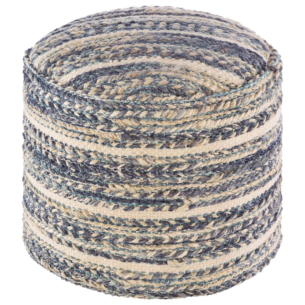 Surya Tresse Pouf in Navy/Teal/Cream, , large