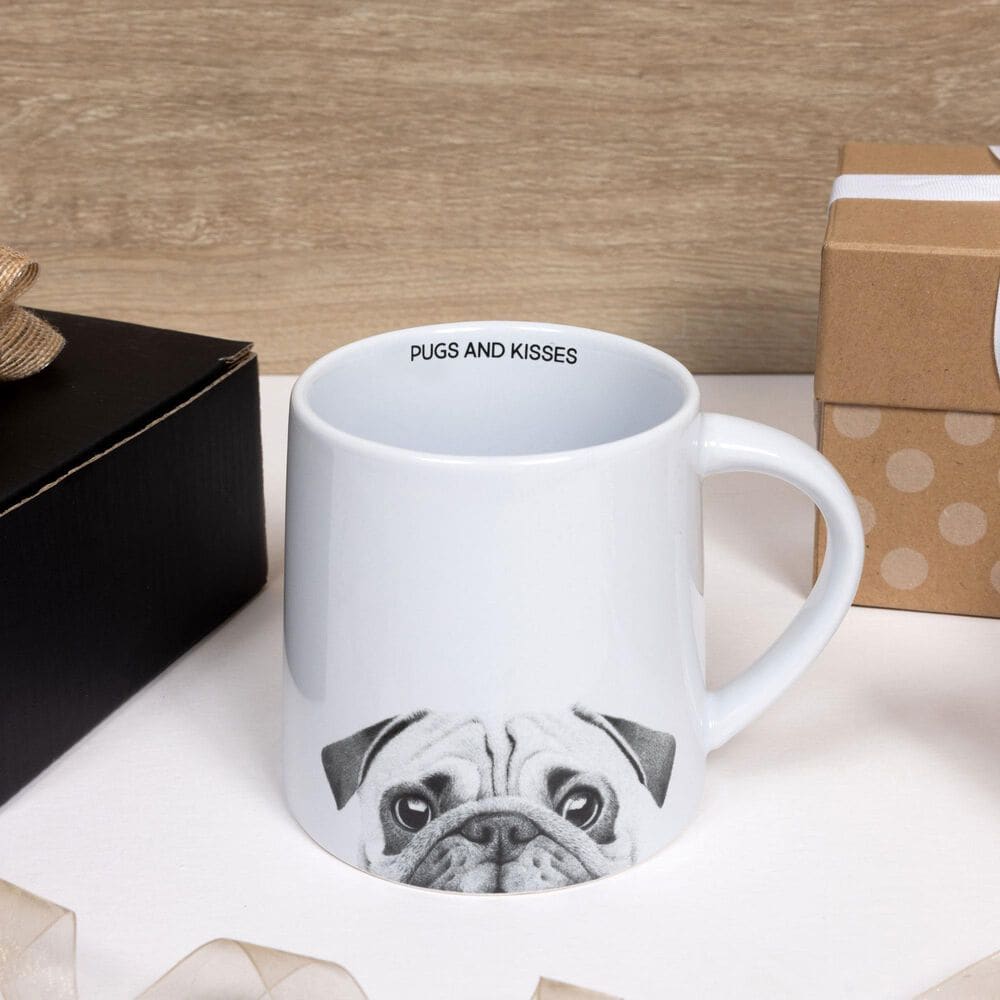 Pavilion Pugs and Kisses 17 Oz Mug in Gray and White, , large