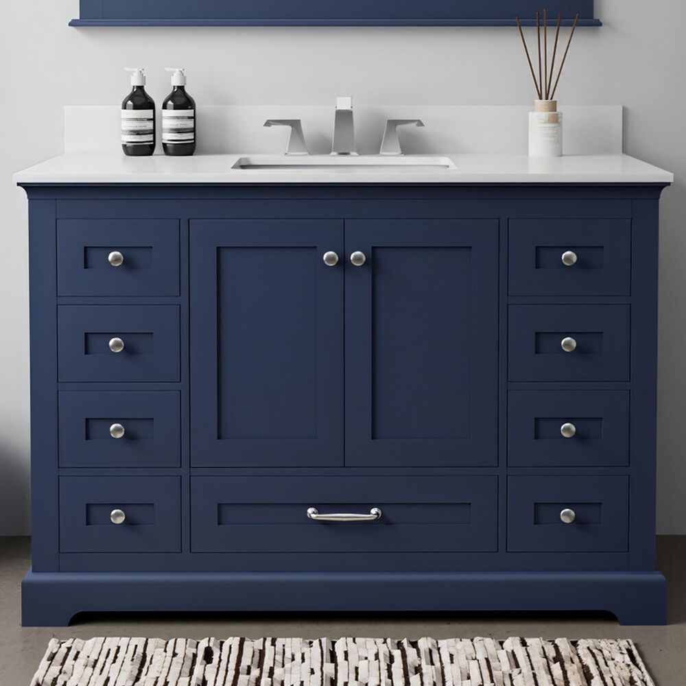 Lexora Home Dukes 48" Single Bathroom Vanity in Navy Blue with 2 cm White Quartz Top and Rectangular Sink, , large