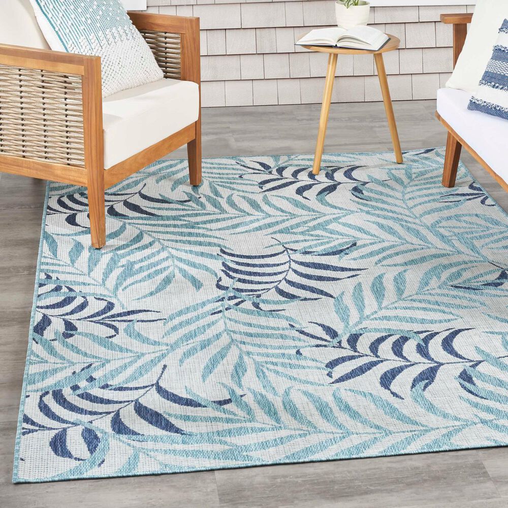 Nourison Garden Oasis Nature Blue 6&#39; x 9&#39; Indoor/Outdoor Area Rug, , large
