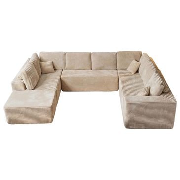 HOMLUX Modular Floor Sofa with Plush Corduroy, Big Comfy U-Shaped Sectional Couch in Beige, , large