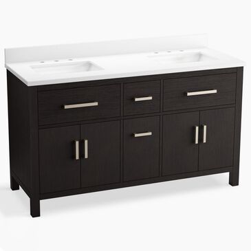Kohler Kresla 60" Double Bathroom Vanity in Carbon Oak with 3 cm White Quartz Top and Rectangular Sinks, , large