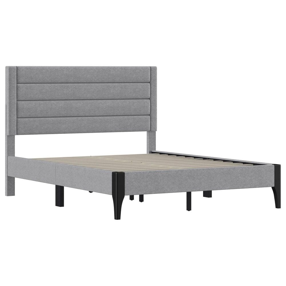 Richlands Furniture Maryhill Queen Platform Bed with Light Gray Upholstery in Black, , large