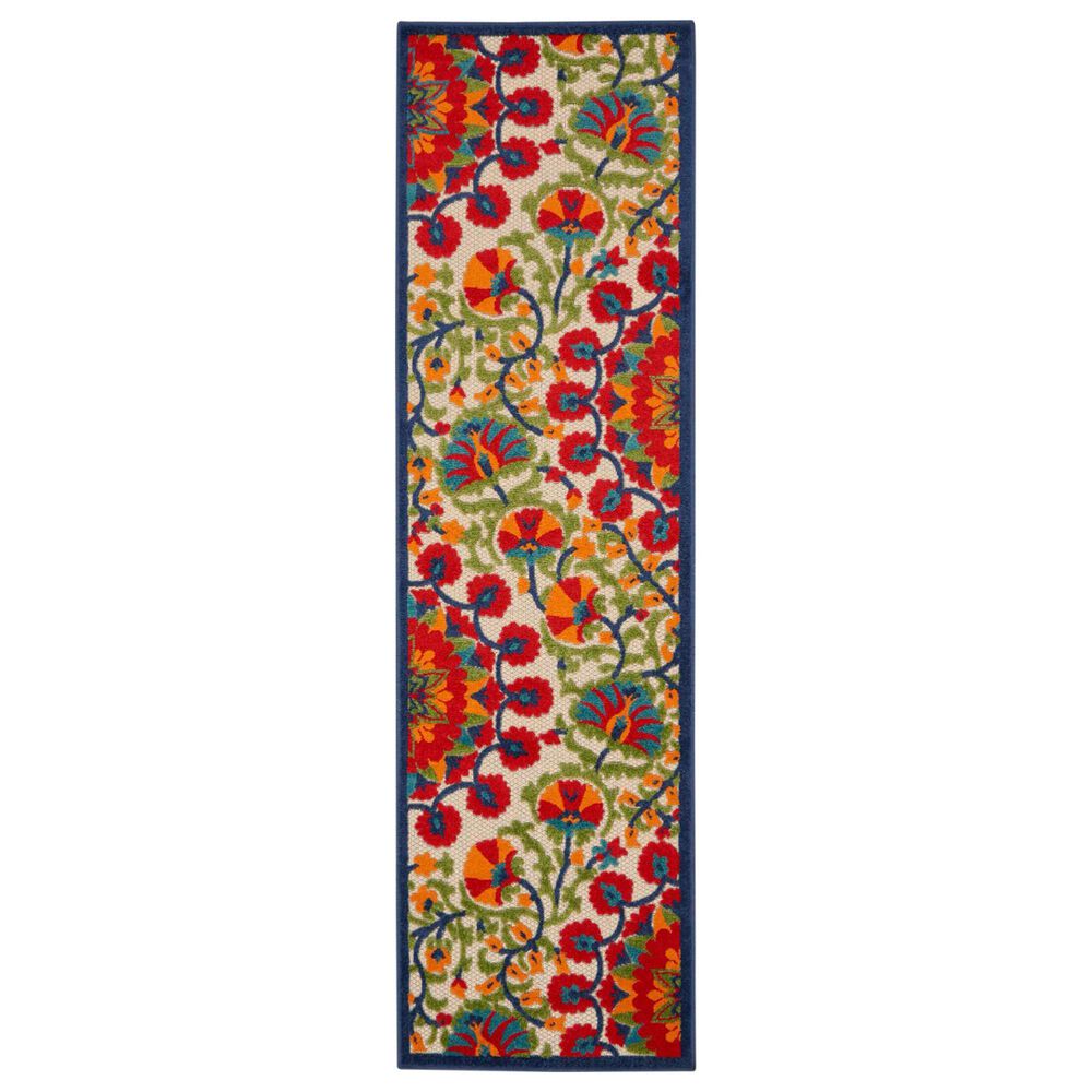 Nourison Aloha Floral 2" x 6" Red and Multicolor Indoor/Outdoor Runner, , large