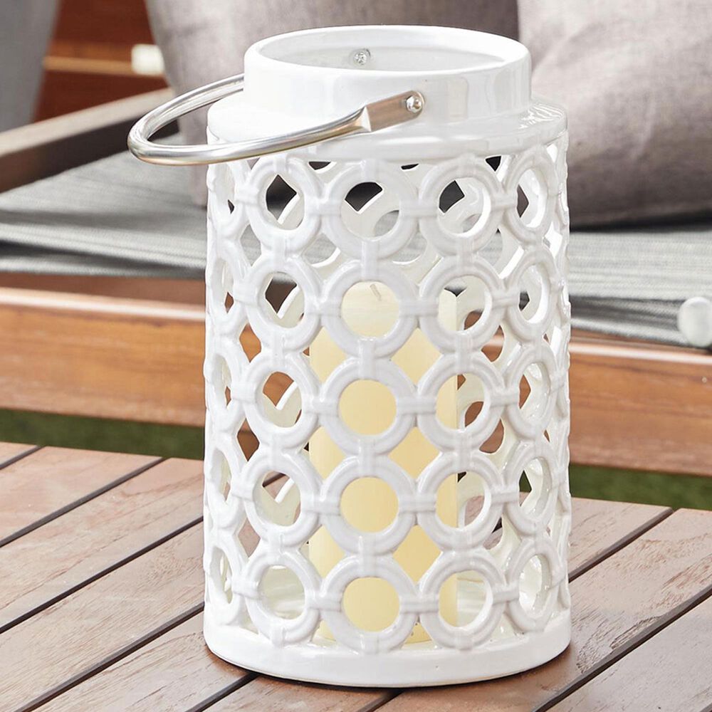 Maple and Jade 11&quot; Circles Decorative Indoor/Outdoor Decorative Candle Lantern in Polished White and Silver, , large