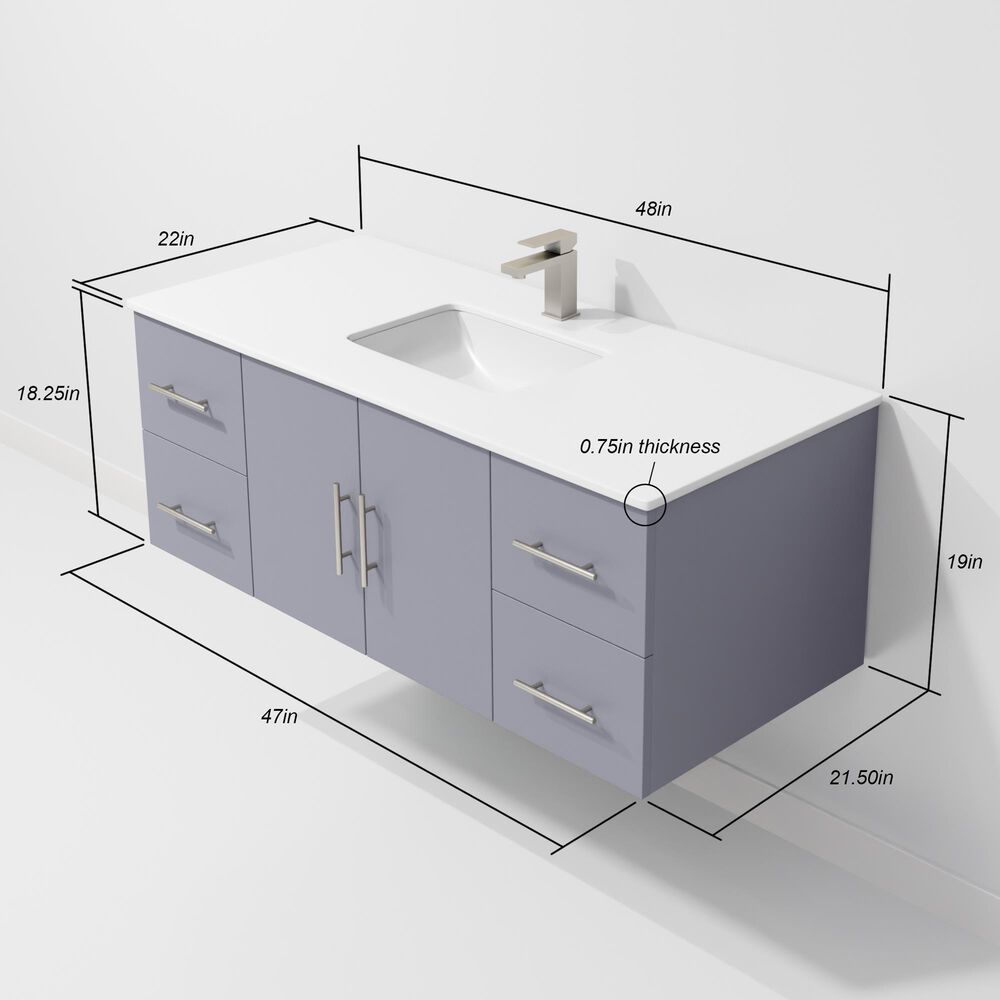 Lexora Home Geneva 48&quot; Single Bathroom Vanity in Dark Grey with 2 cm White Cultured Marble Top and Rectangular Sink, , large