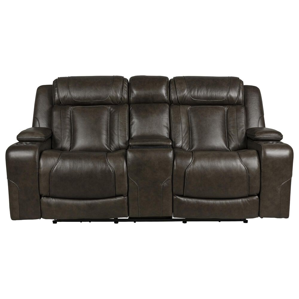 Interlochen Leather Power Reclining Console Loveseat in Boston Charcoal, , large