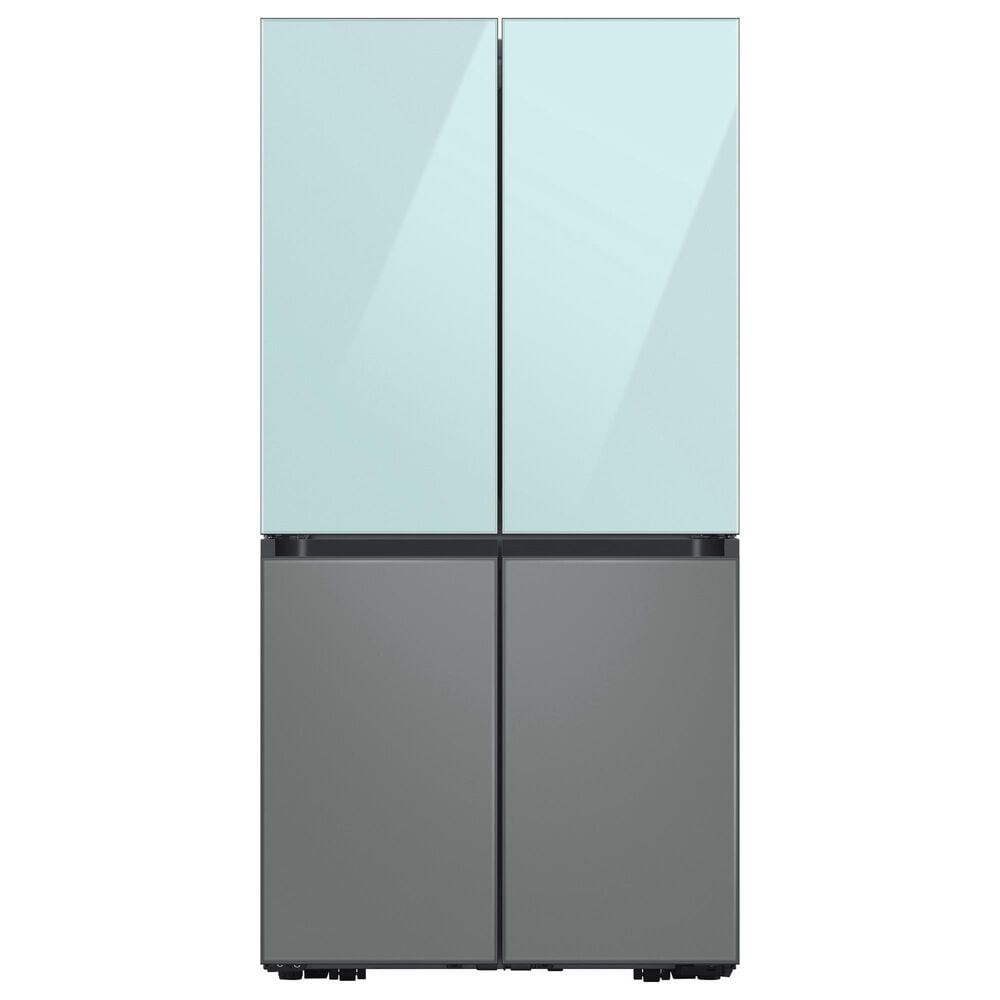 Samsung Bespoke 29 Cu. Ft. 4-Door Flex Refrigerator with Beverage Center - Morning Blue Glass Top Panels and Grey Glass Bottom Panels , , large