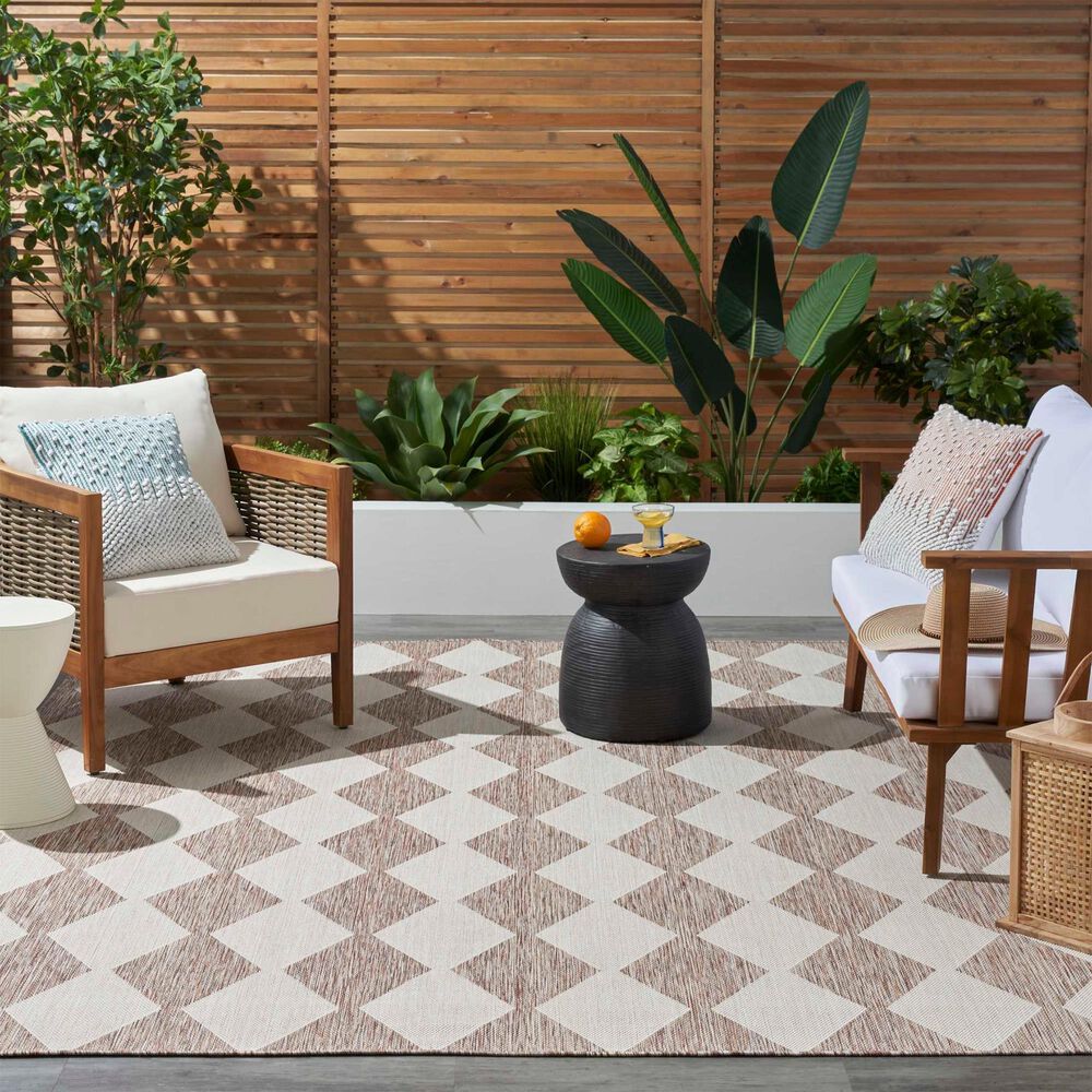 Nourison Positano Geometric Beige 7&#39; x 10&#39; Indoor/Outdoor Area Rug, , large