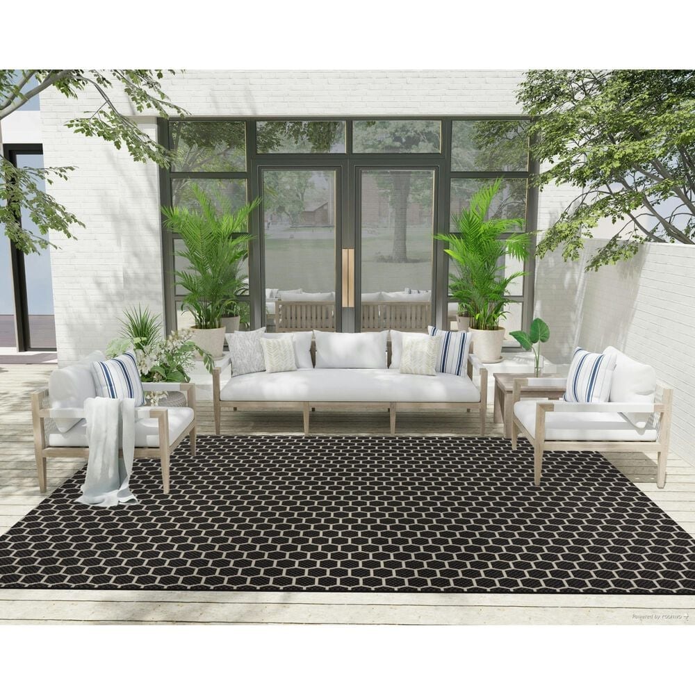 Nourison Twist Reversible 8&#39; x 10&#39; Black Indoor/Outdoor Area Rug, , large