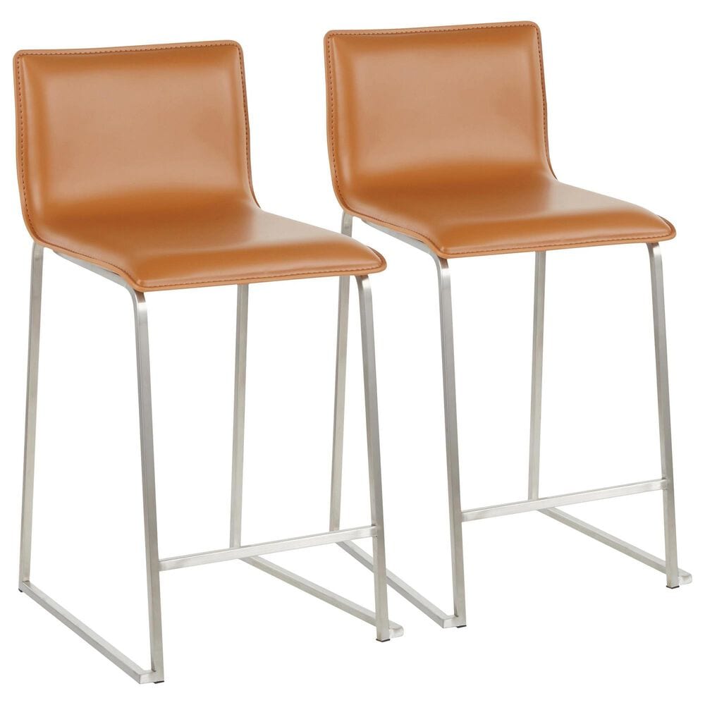 Lumisource Mara Counter Stool with Camel Cushion in Stainless Steel (Set of 2), , large