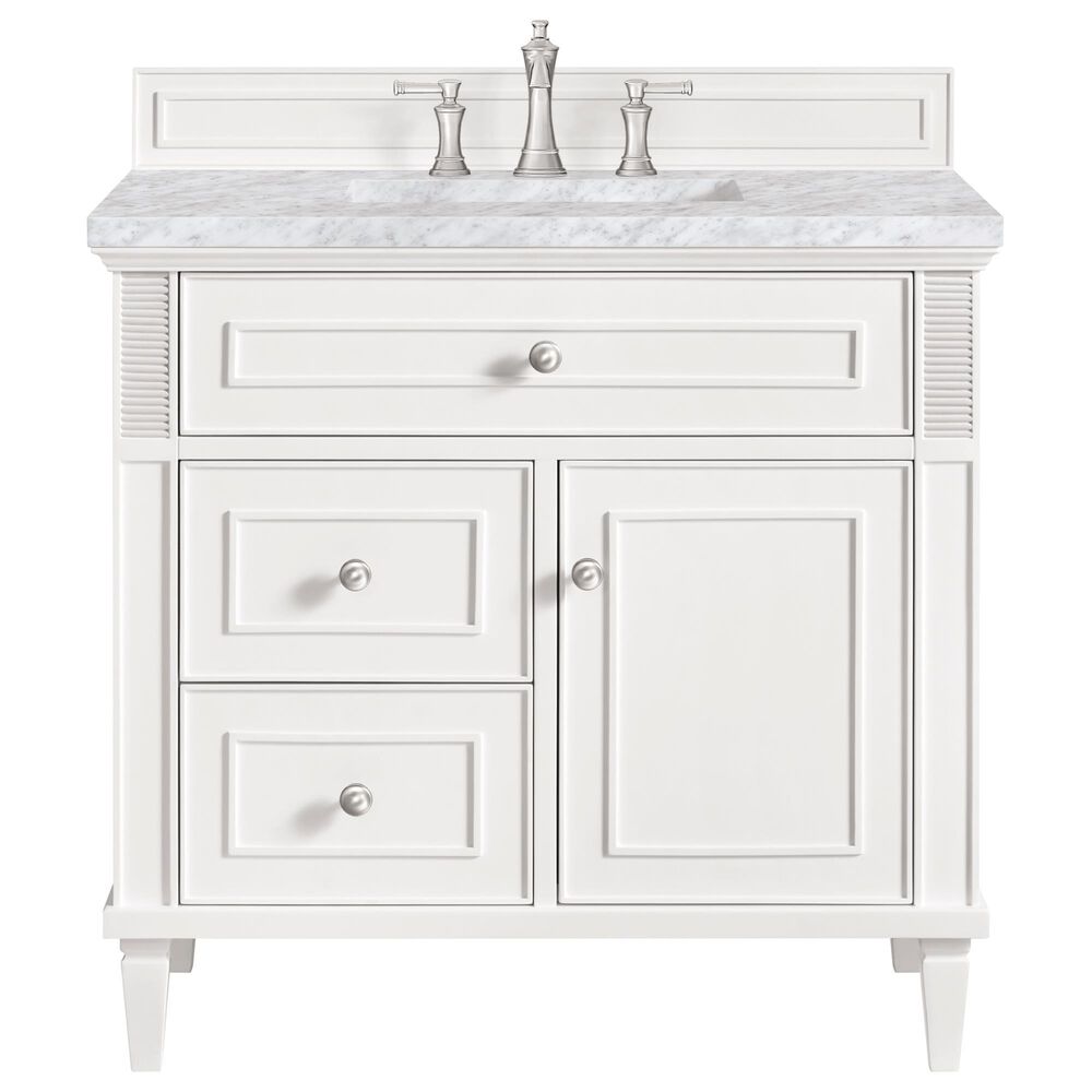 James Martin Vanities Lorelai 36&quot; Single Vanity in Bright White with 3 cm Carrara White Marble Top, , large