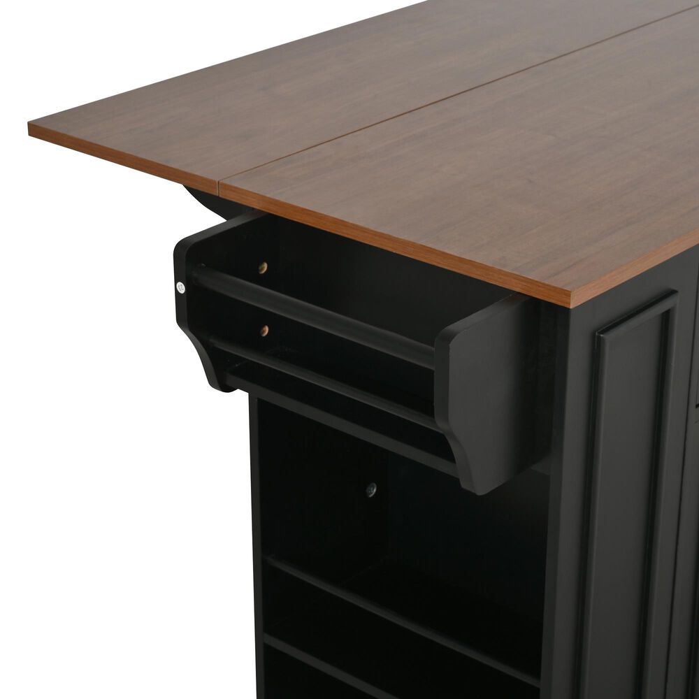 HOMLUX 54" Mobile Kitchen Island with Glass Door Storage in Walnut and Black, , large