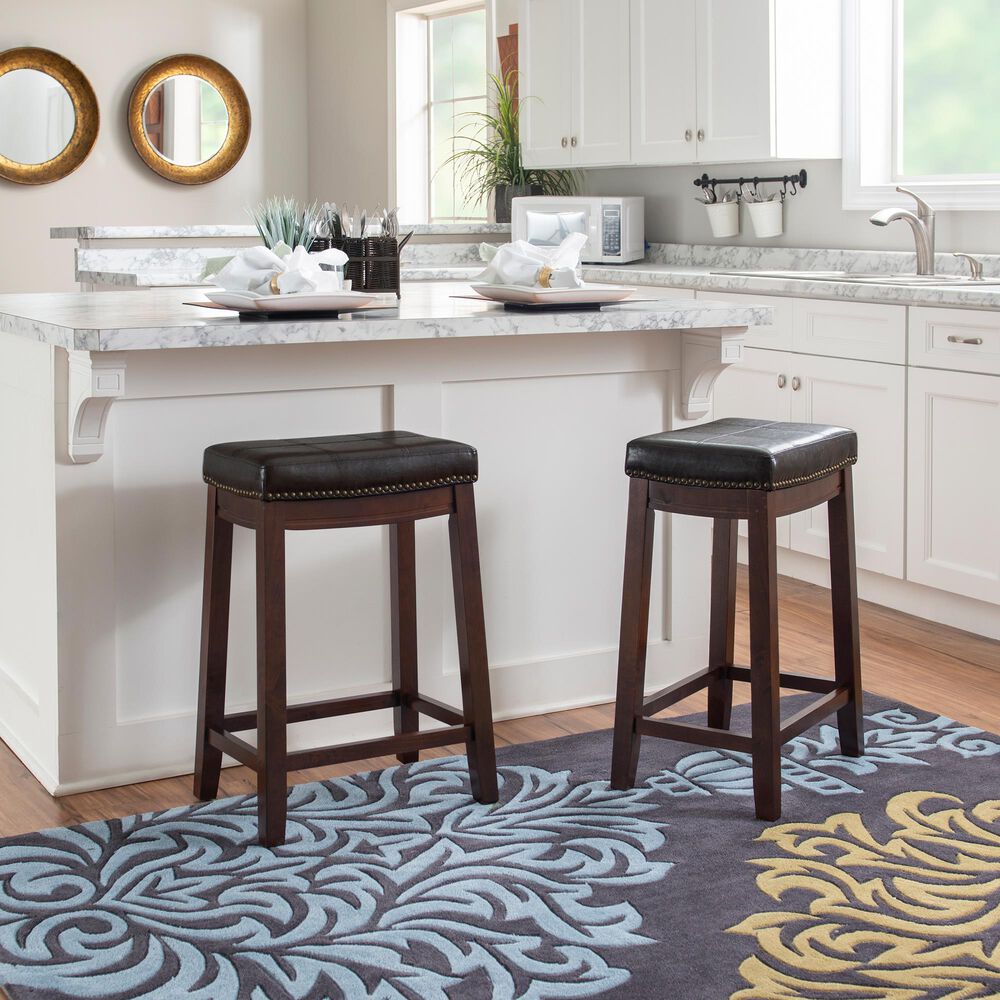 Linon Home Decor Claridge Counter Stool with Brown Cushion in Dark Brown, , large