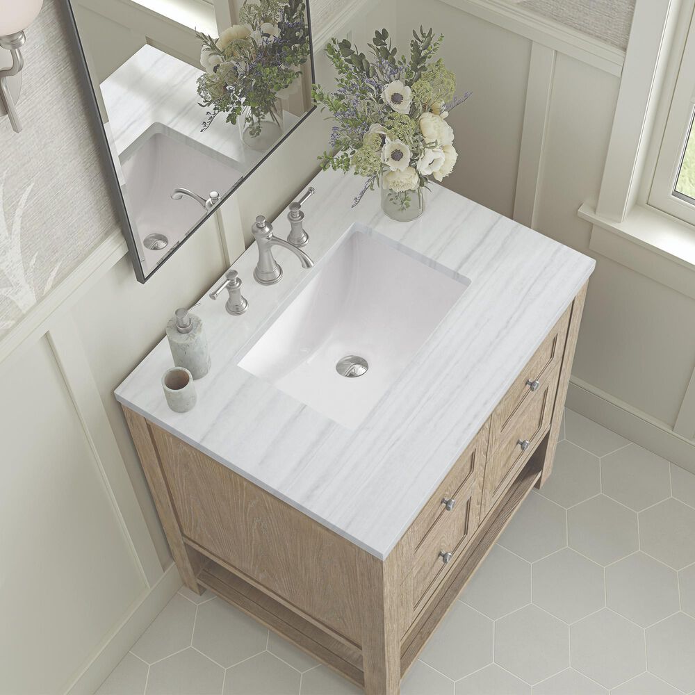 James Martin Vanities Breckenridge 30&quot; Single Bathroom Vanity in Serenity Blue with 3 cm Arctic Fall Solid Surface Top and Rectangular Sink, , large