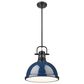 Golden Lighting Duncan 1-Light Pendant with Rod and Matte Navy Shade in Matte Black, , large