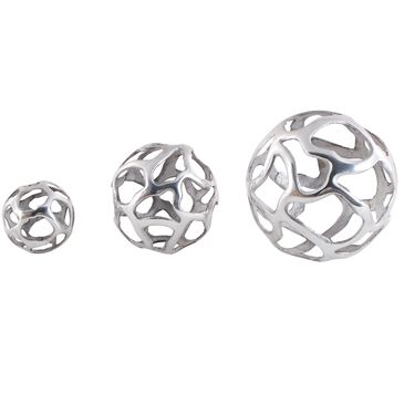 Maple and Jade 3-Piece Abstract Cutout Orb Decorative Sculpture Set in Silver, , large