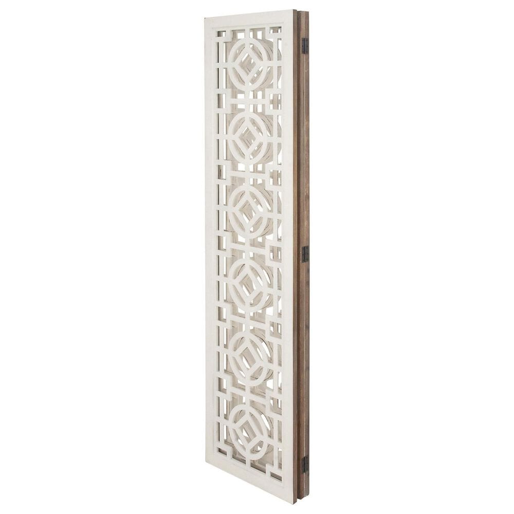Maple and Jade 3-Panel Partition Room Divider Screen with Carved Designs in Matte White and Brown, , large