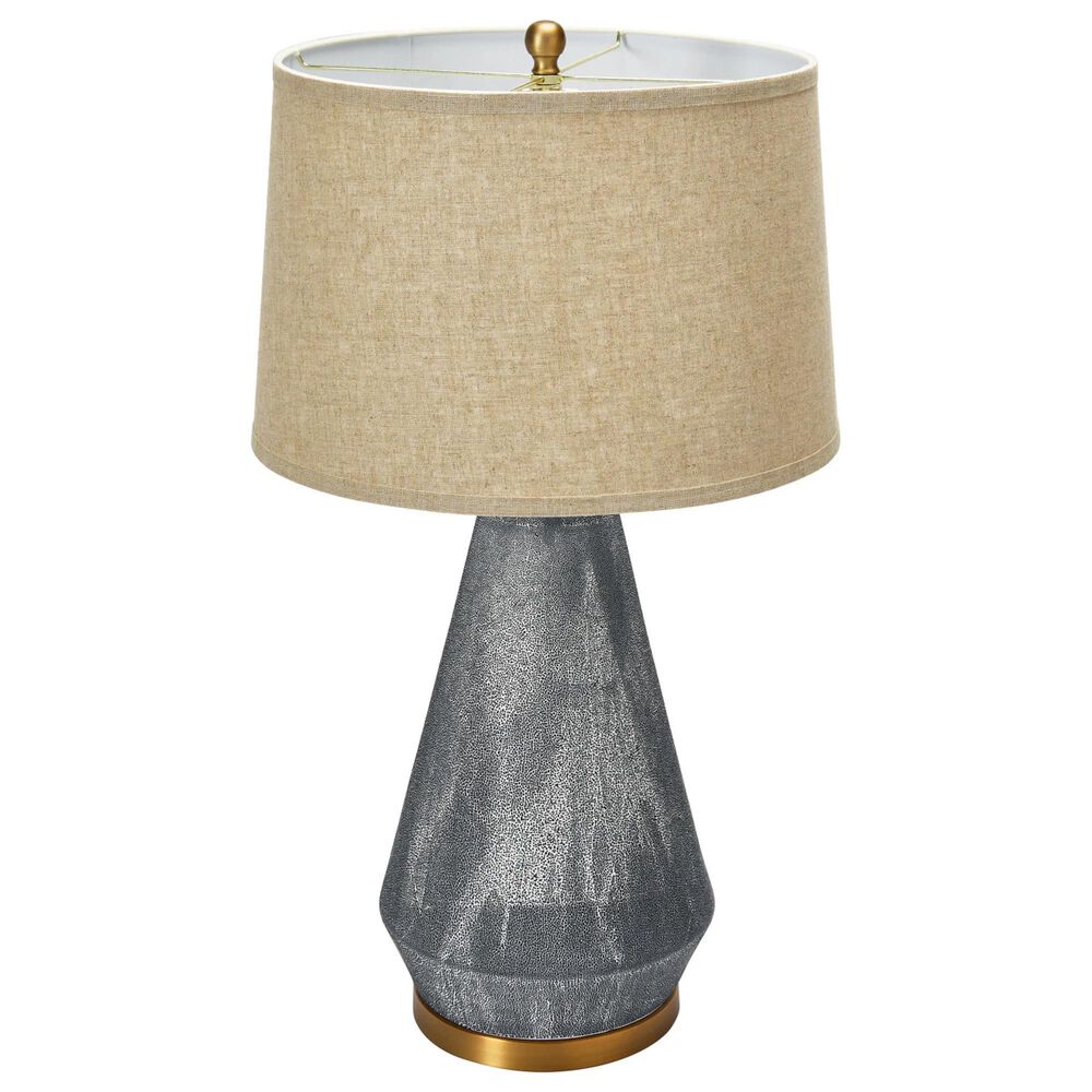 Teak Interiors Abode Ceramic Table Lamp with Linen Shade in Blue Reactive Glaze, , large