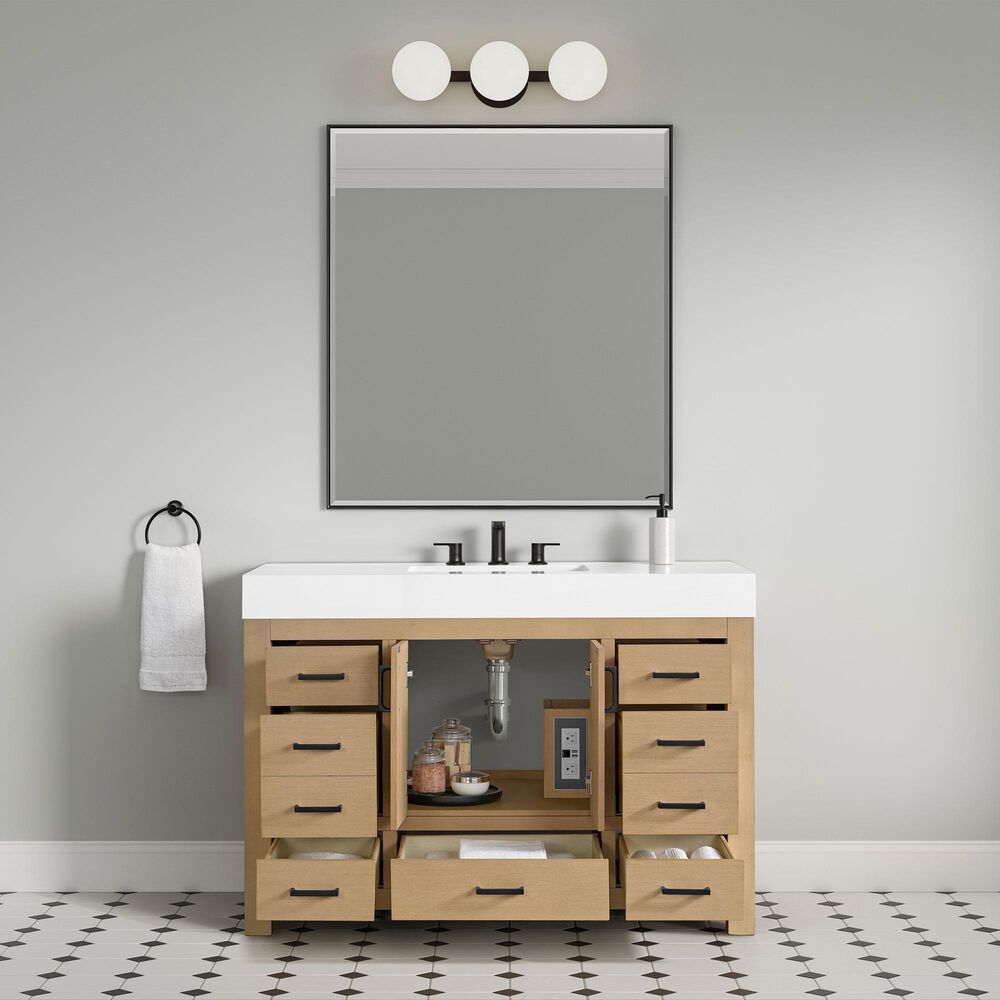 37B Alanya 48" Single Bathroom Vanity in Warm Oak with White Composite Stone Top, , large