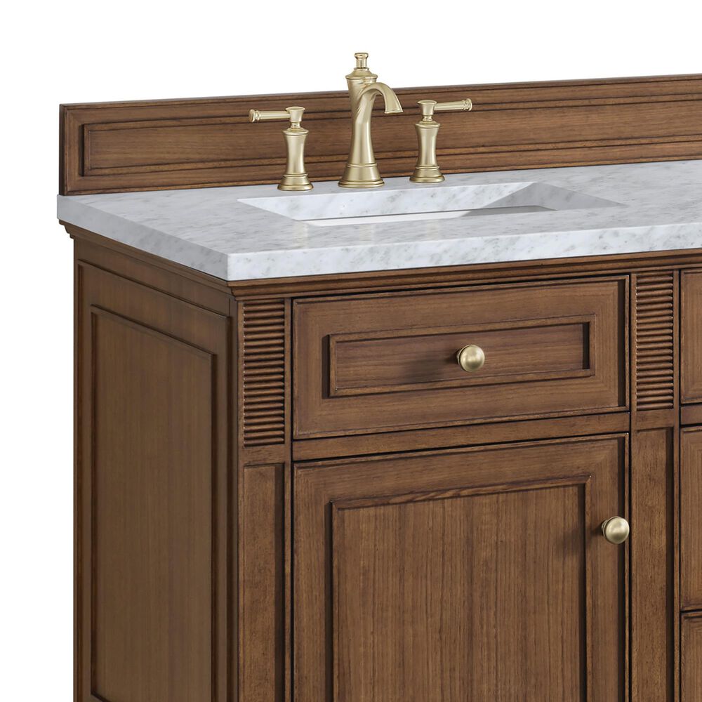 James Martin Vanities Lorelai 60&quot; Double Vanity in Mid-Century Walnut with 3 cm Carrara White Marble Top, , large