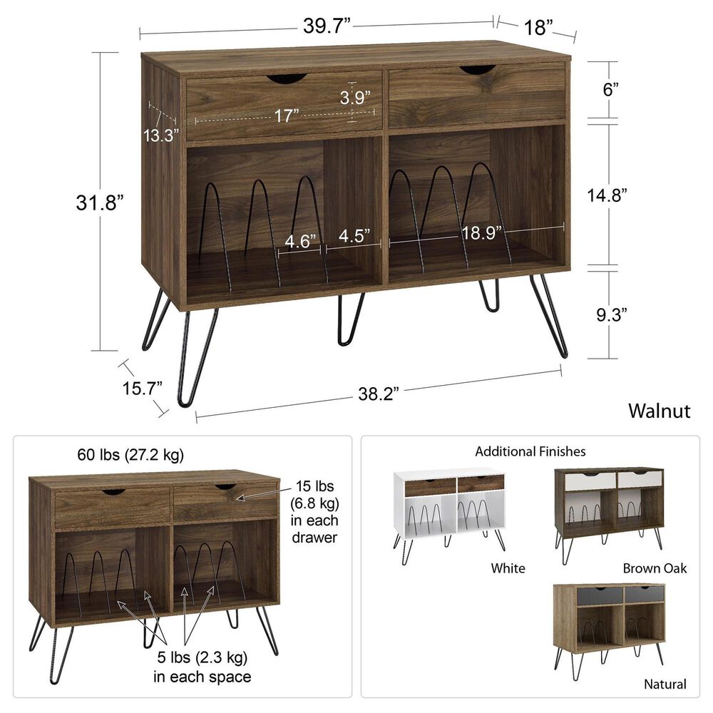DHP Concord 40&quot; Turntable Stand with Drawers in Florence Walnut, , large