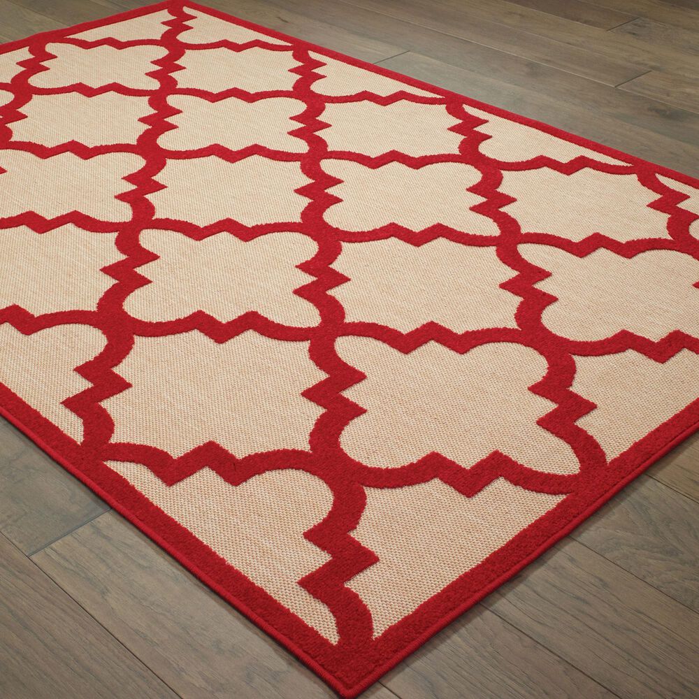 Oriental Weavers Cayman Sand and Red 5'3" x 7'6" Indoor/Outdoor Area Rug, , large