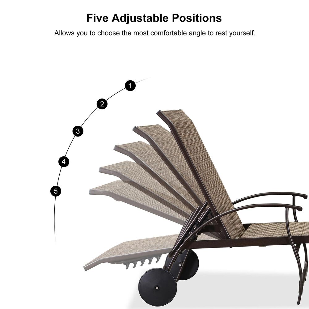 HOMLUX 3-Piece Patio Chaise Lounge Set with Wheels in Brown, , large