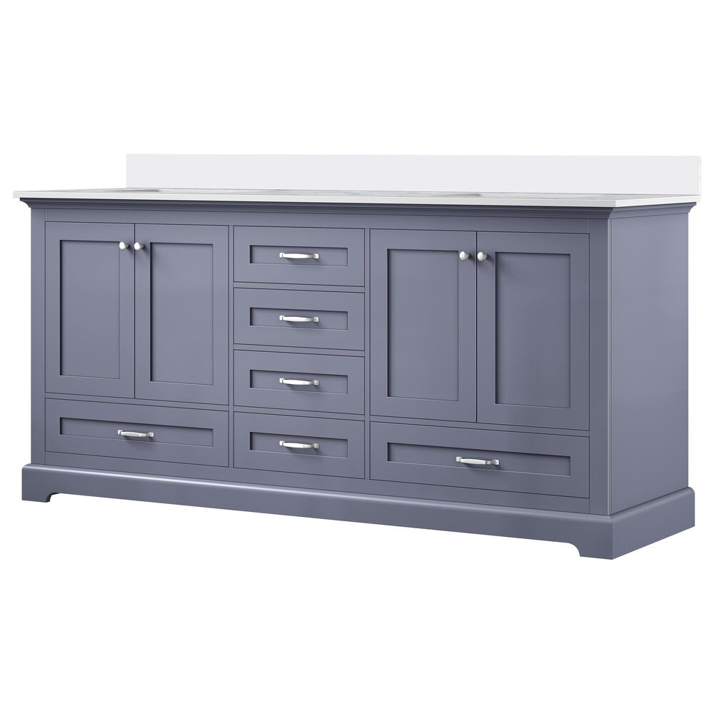 Lexora Home Dukes 72" Double Bathroom Vanity in Dark Grey with 2 cm White Cultured Marble Top and Rectangular Sinks, , large