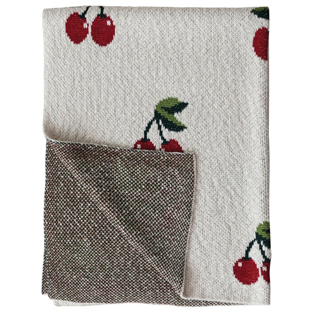 Creative Coop Little One Cotton Knit Baby Blanket with Cherries in Cream, Red and Green, , large