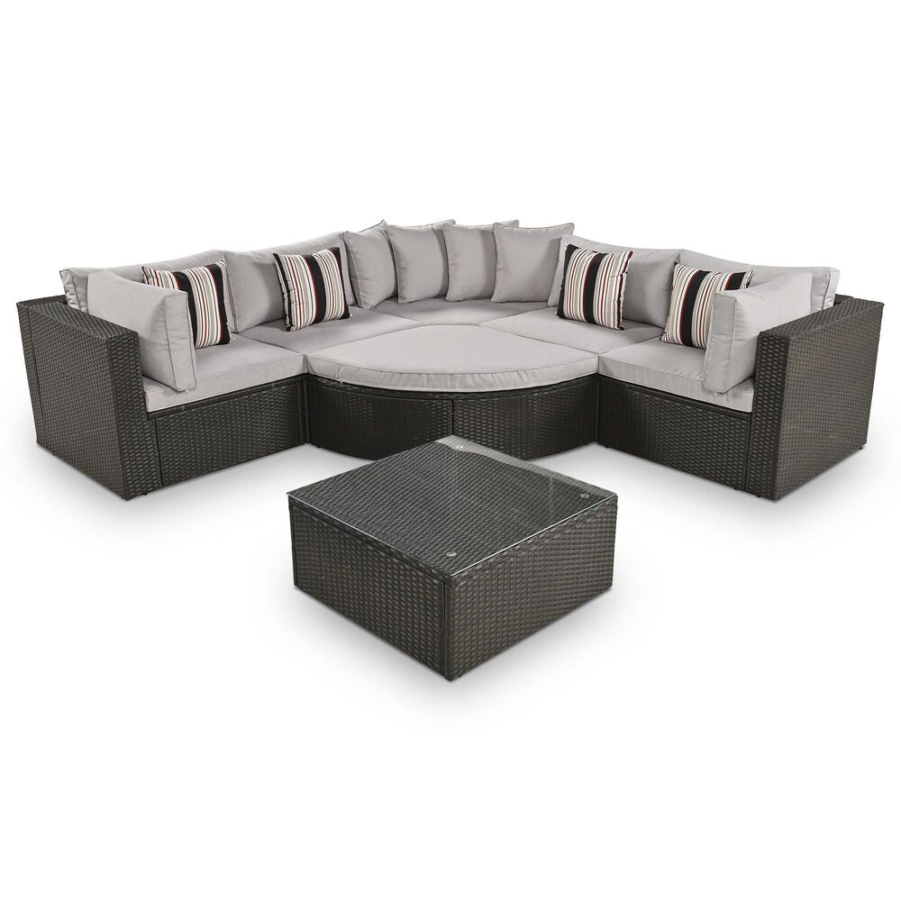 HOMLUX 7-piece Outdoor Conversation Set with Black Wicker in Light Gray, , large