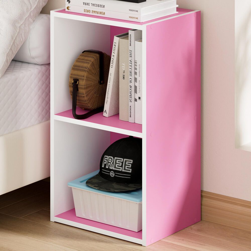 HOMLUX 2-Tier Open Shelf Bookcase in Pink and White, , large
