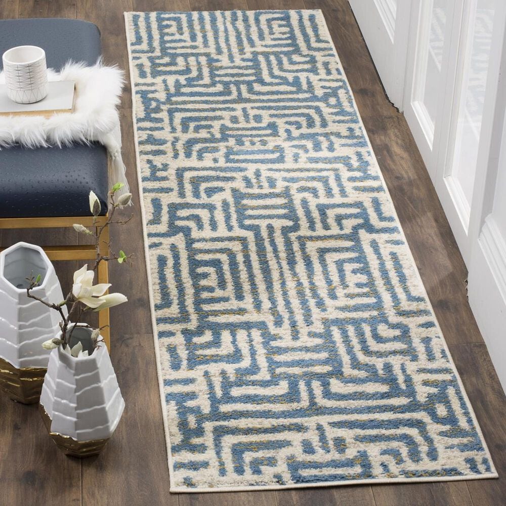 Safavieh Amsterdam AMS106C-28 2&#39;3&quot; x 8&#39; Ivory/Light Blue Runner, , large