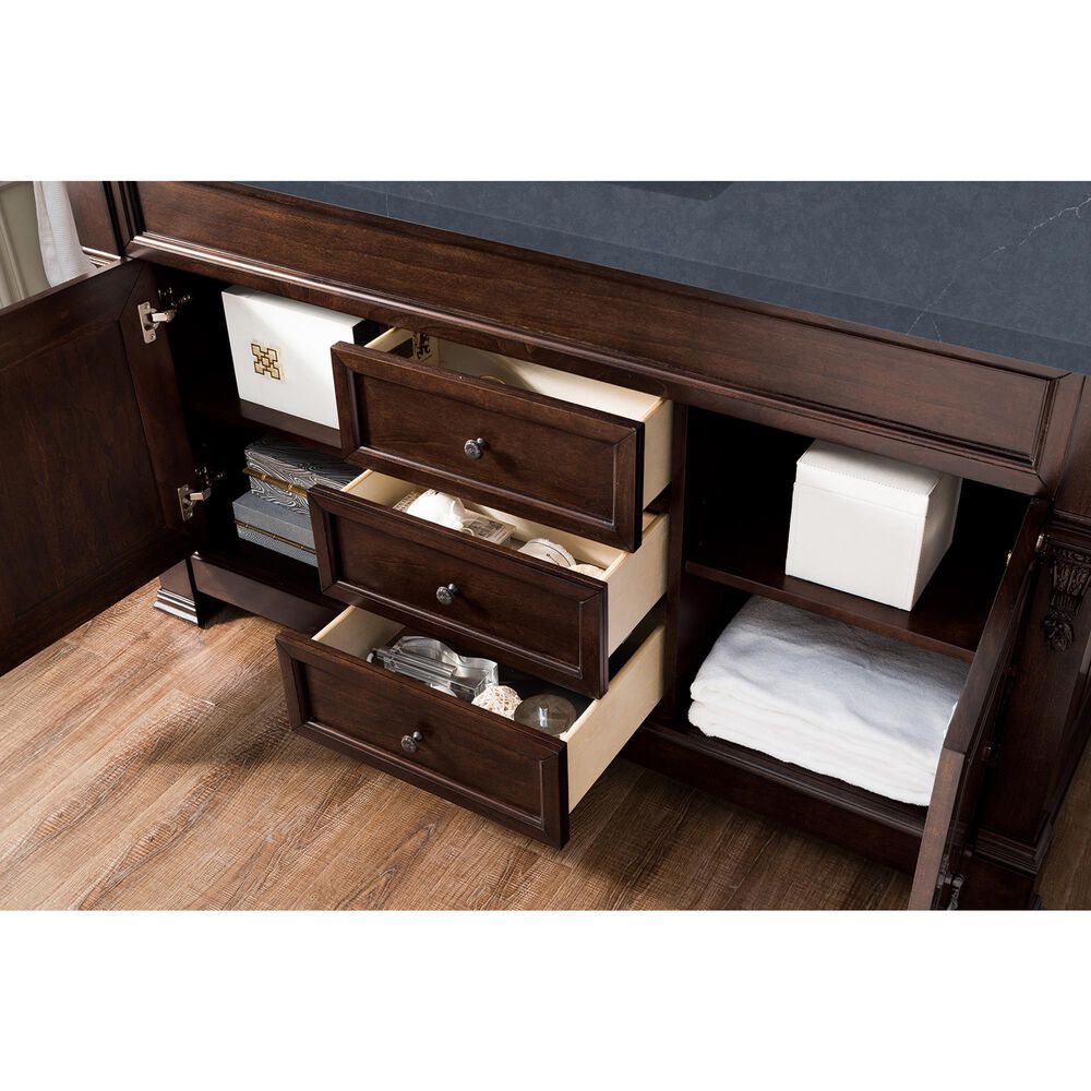 James Martin Vanities Brookfield 60&quot; Single Bathroom Vanity in Burnished Mahogany with 3 cm Charcoal Soapstone Quartz Top and Rectangle Sink, , large