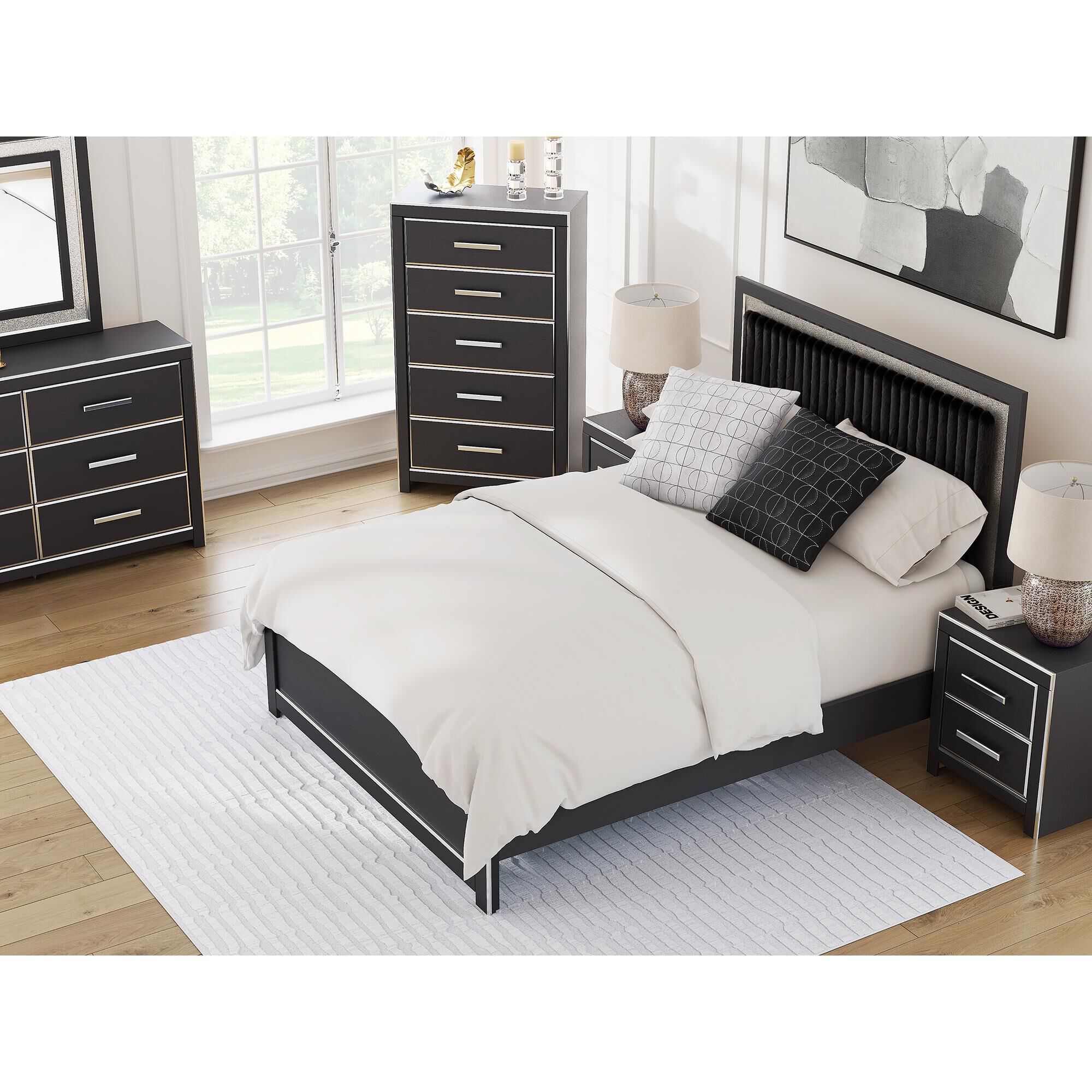 Ashley Zuraleus 6-Drawer Dresser and Mirror in Matte Black and Chrome