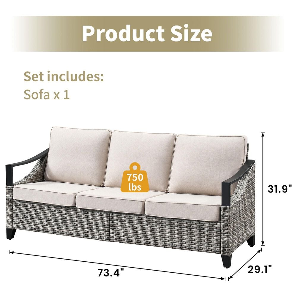 Sunwell Garden Patio Sofa with Metal Arms in Beige, , large