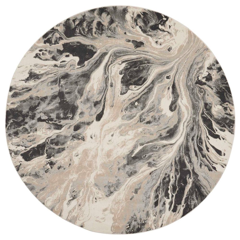 Nourison Elegance 7"10" Round Charcoal, Beige and Cream Area Rug, , large