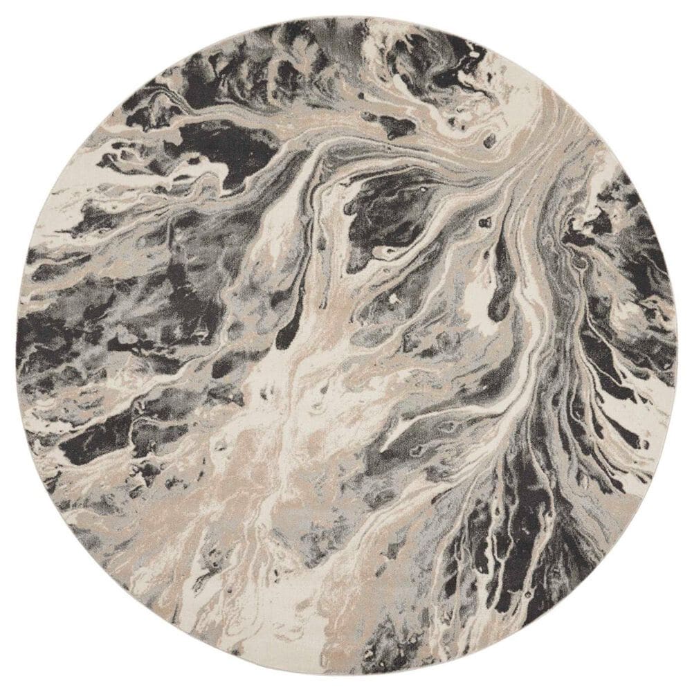 Nourison Elegance 7"10" Round Charcoal, Beige and Cream Area Rug, , large