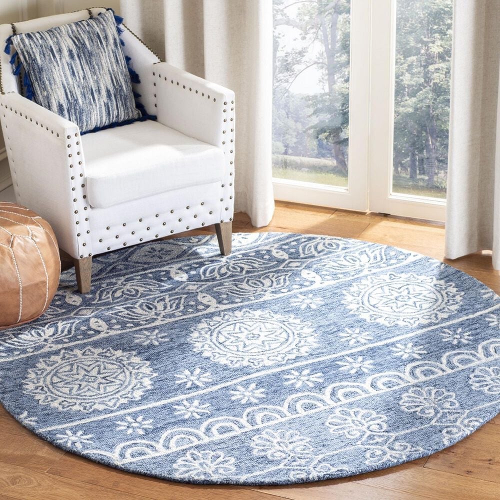 Safavieh Micro-Loop MLP607M 5&#39; Round Blue and Ivory Area Rug, , large