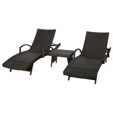 Noble House Salem 3-Piece Wicker Adjustable Chaise Lounge in Brown, , large