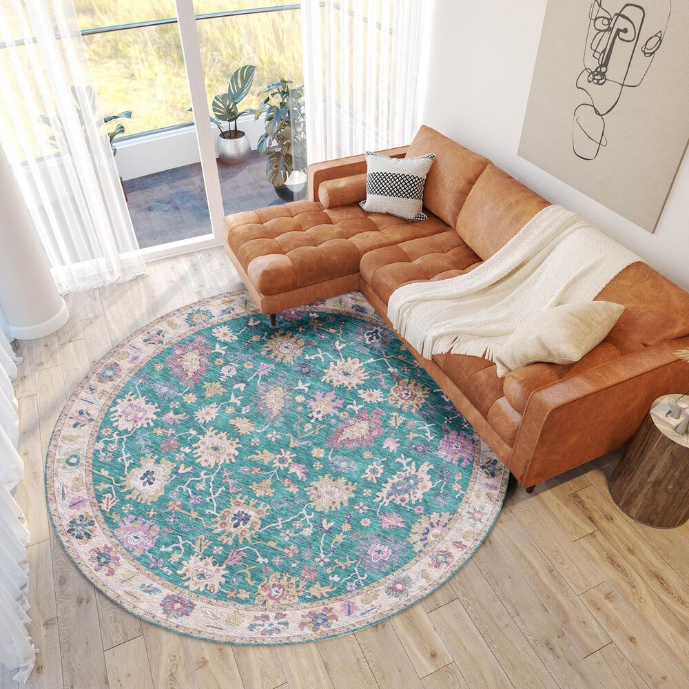 Dalyn Rug Company Hatay HY7 8&#39; Round Teal Area Rug, , large