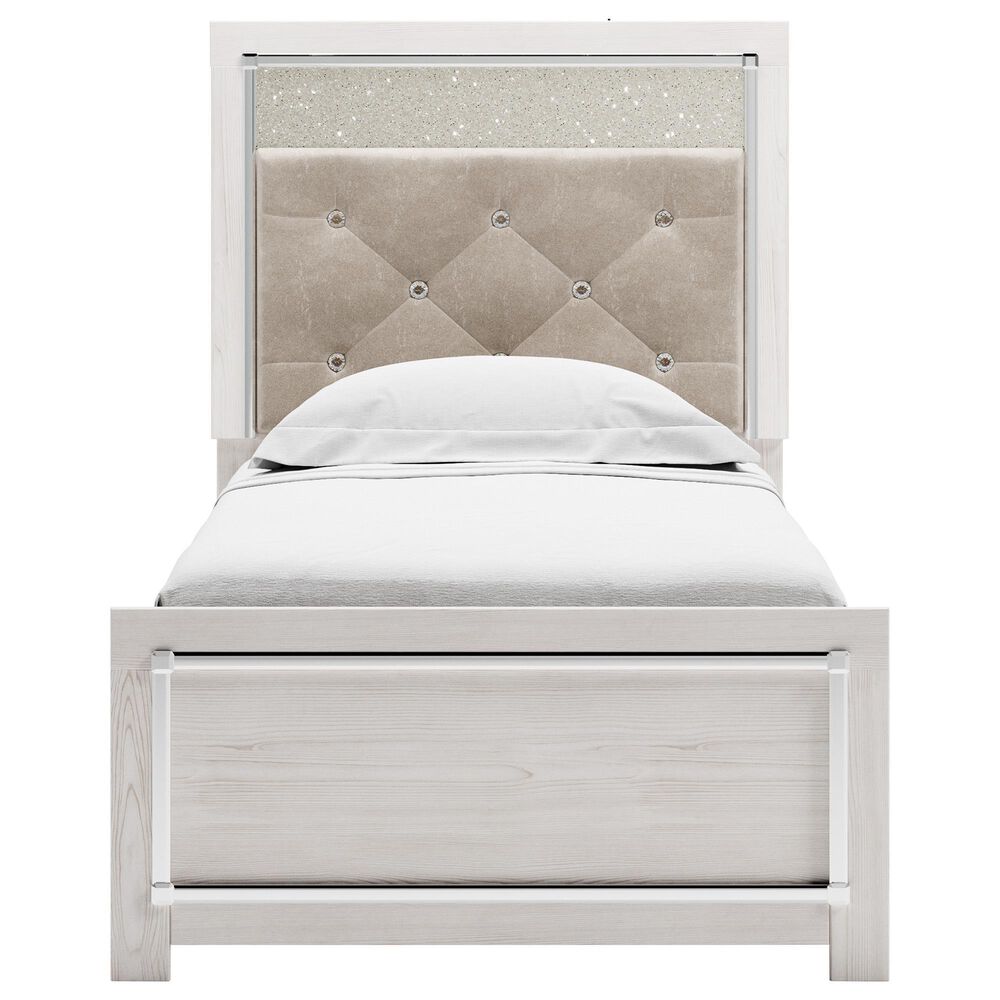 Ashley Altyra Twin Panel Bed in White with LED Headboard, , large