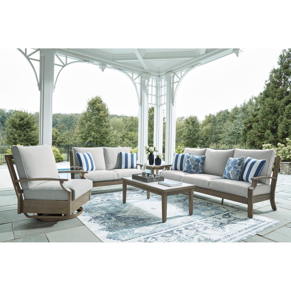 Ashley Rainier Ranch Outdoor Sofa with Beige Cushion in Brown, , large