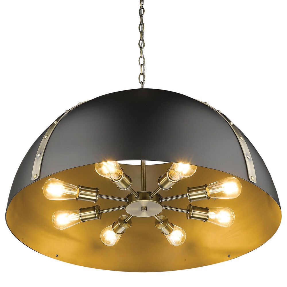 Golden Lighting Aldrich 8-Light Pendant with Matte Black Shade in Aged Brass, , large