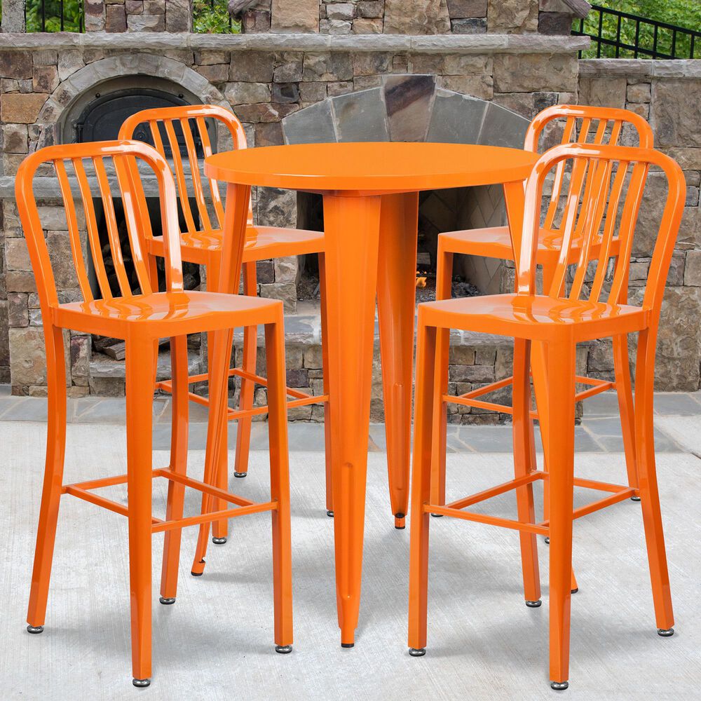5-Piece Metal Bar Table Set in Orange, , large