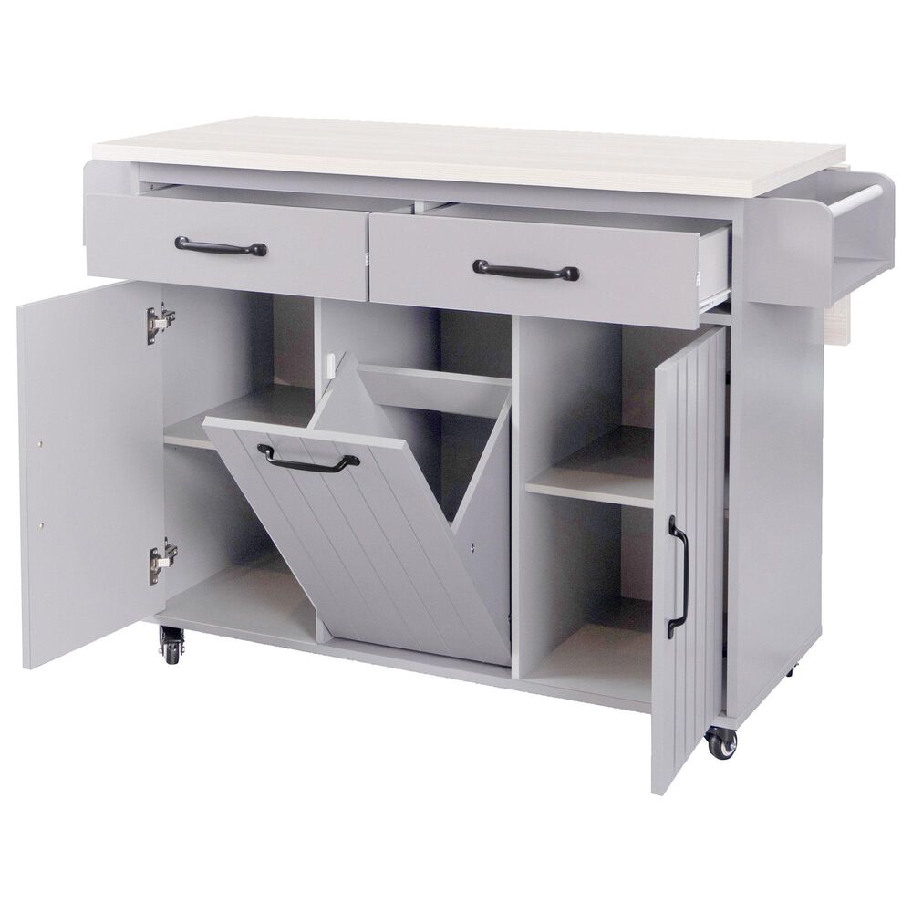 HOMLUX 51" Kitchen Island with Trash Can Storage Cabinet in Grey, , large