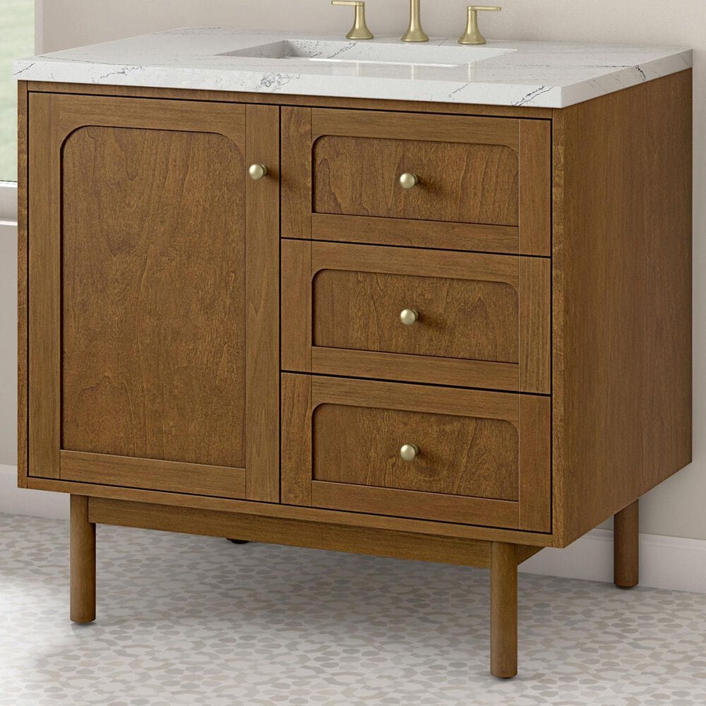 James Martin Laurent 36" Single Bathroom Vanity in Honey Oak with 3 cm Ethereal Noctis Silestone Top and Rectangular Sink, , large