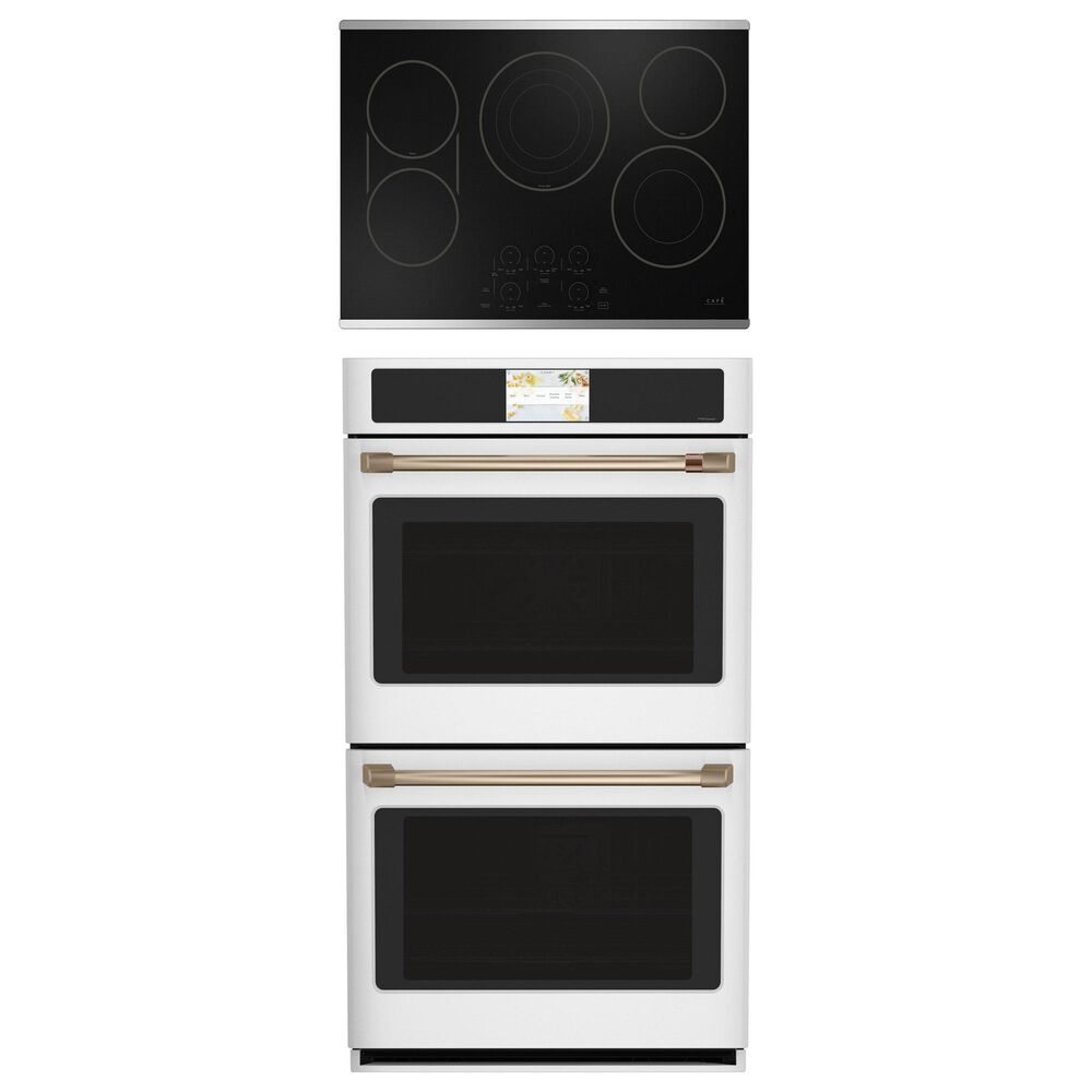 Cafe 2-Piece Kitchen Package with Matte White 30" Smart Built-In Convection Double Wall Oven and Stainless Steel 30" Electric Cooktop, , large